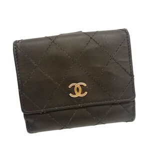 Chanel Coco Mark Bifold Wallet Leather Black Women's Wallet Ja-25121